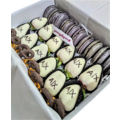 Macarons + Chocolate Dipped Strawberries Gift Box in AX Theme: Grey & White